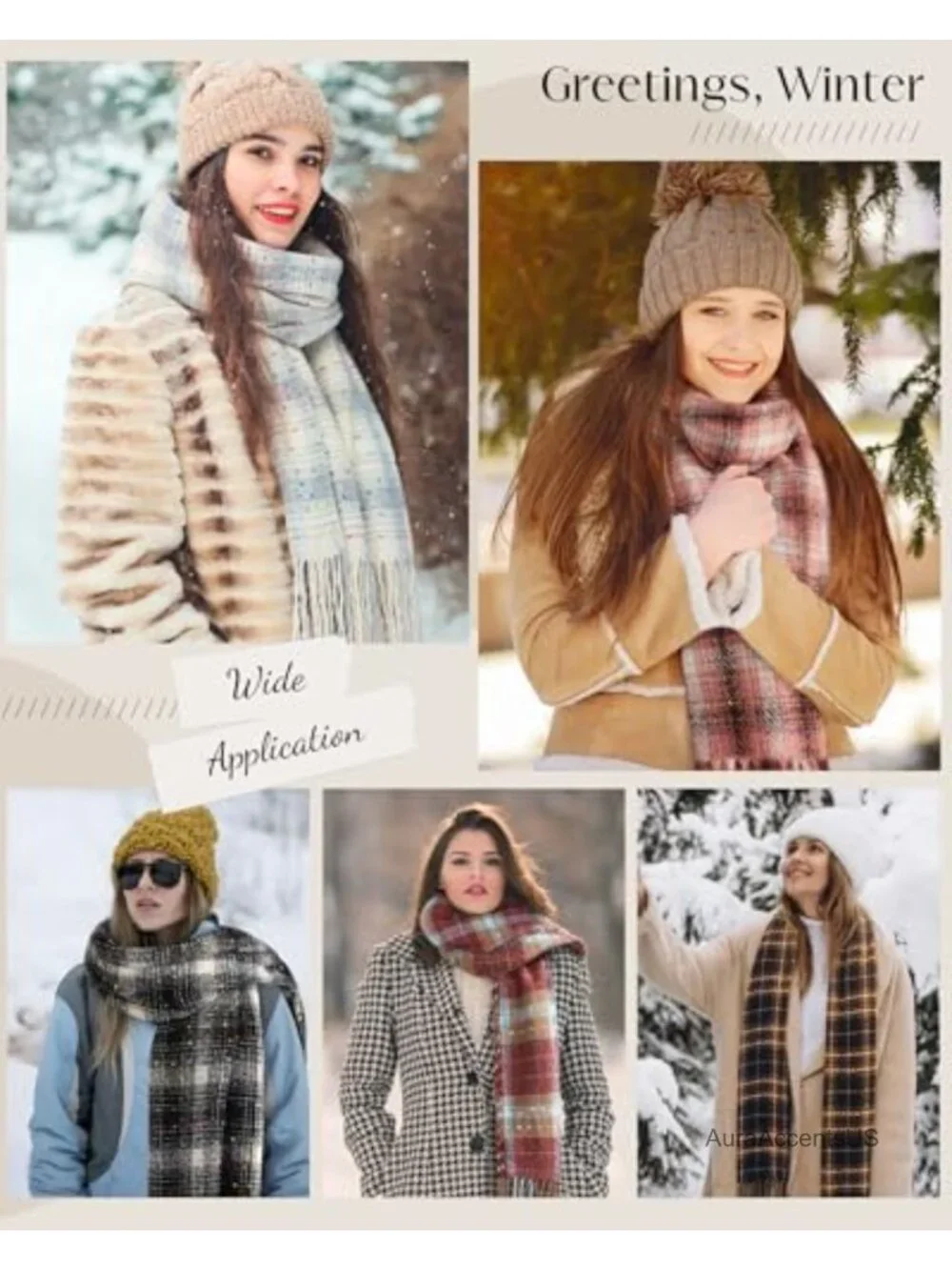 Women's Cozy Blanket Scarf Winter Wrap Shawl with Tassels Soft Anti-Pilling